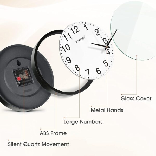 WISKALON 10 inch Wall Clock,Silent Non-Ticking Elegant Black Frame Wall Clock,Classic Digital Wall Clock with Glass,Battery Operated Round Wall Clock,Easy to Read...