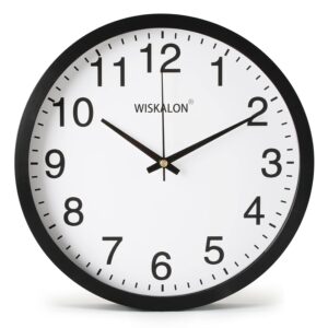 WISKALON 10 inch Wall Clock,Silent Non-Ticking Elegant Black Frame Wall Clock,Classic Digital Wall Clock with Glass,Battery Operated Round Wall Clock,Easy to Read...