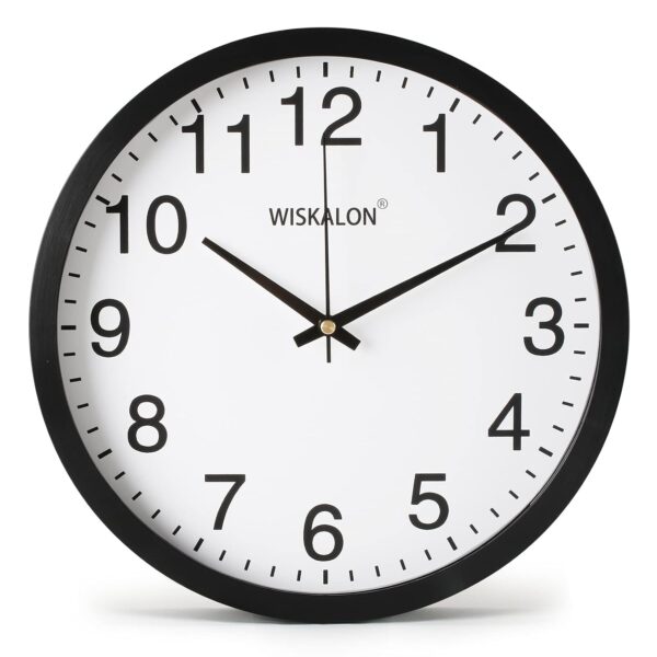 WISKALON 10 inch Wall Clock,Silent Non-Ticking Elegant Black Frame Wall Clock,Classic Digital Wall Clock with Glass,Battery Operated Round Wall Clock,Easy to Read...