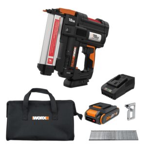 WORX Nitro 20V 18GA Cordless Brad Nailer, Cordless Nail Gun, Nail Gun Battery Powered, Up to 2 Inch, Tool-Free Jam Release, Trimming & Molding, Baseboard WX842L PowerShare –...